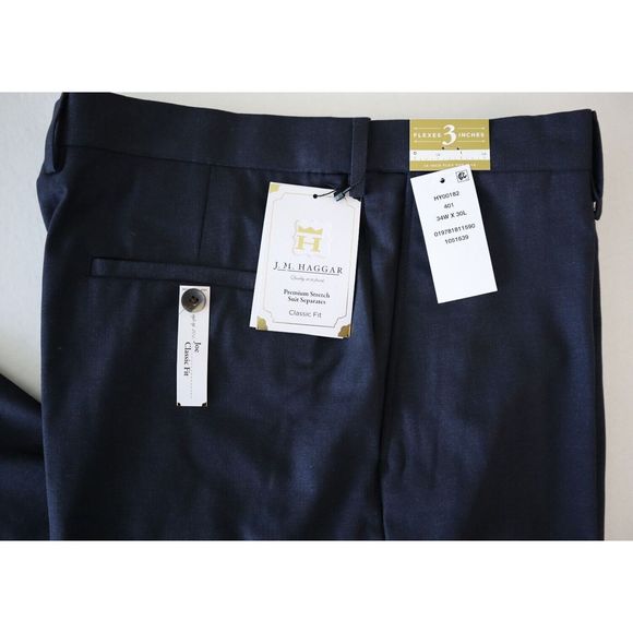 J.M. Haggar HY00182 Men 34x30 Navy Premium Stretch Solid Suit Separate Pants - Picture 4 of 12